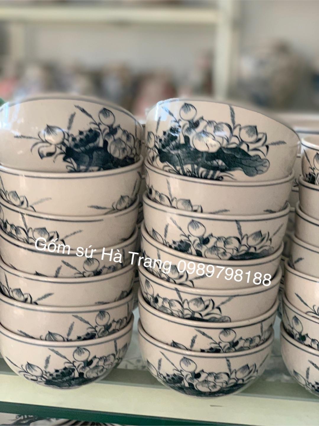 COMBO 10 BÁT CƠM VẼ SEN  GỐM SỨ BÁT TRÀNG CAO CẤP