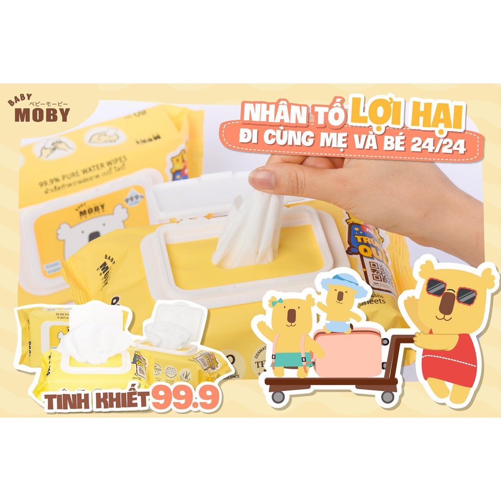 Giấy Ướt Moby Mẫu Mới (Khăn Ướt Tinh Khiết 99.9% Baby Moby) | Minizon Kids
