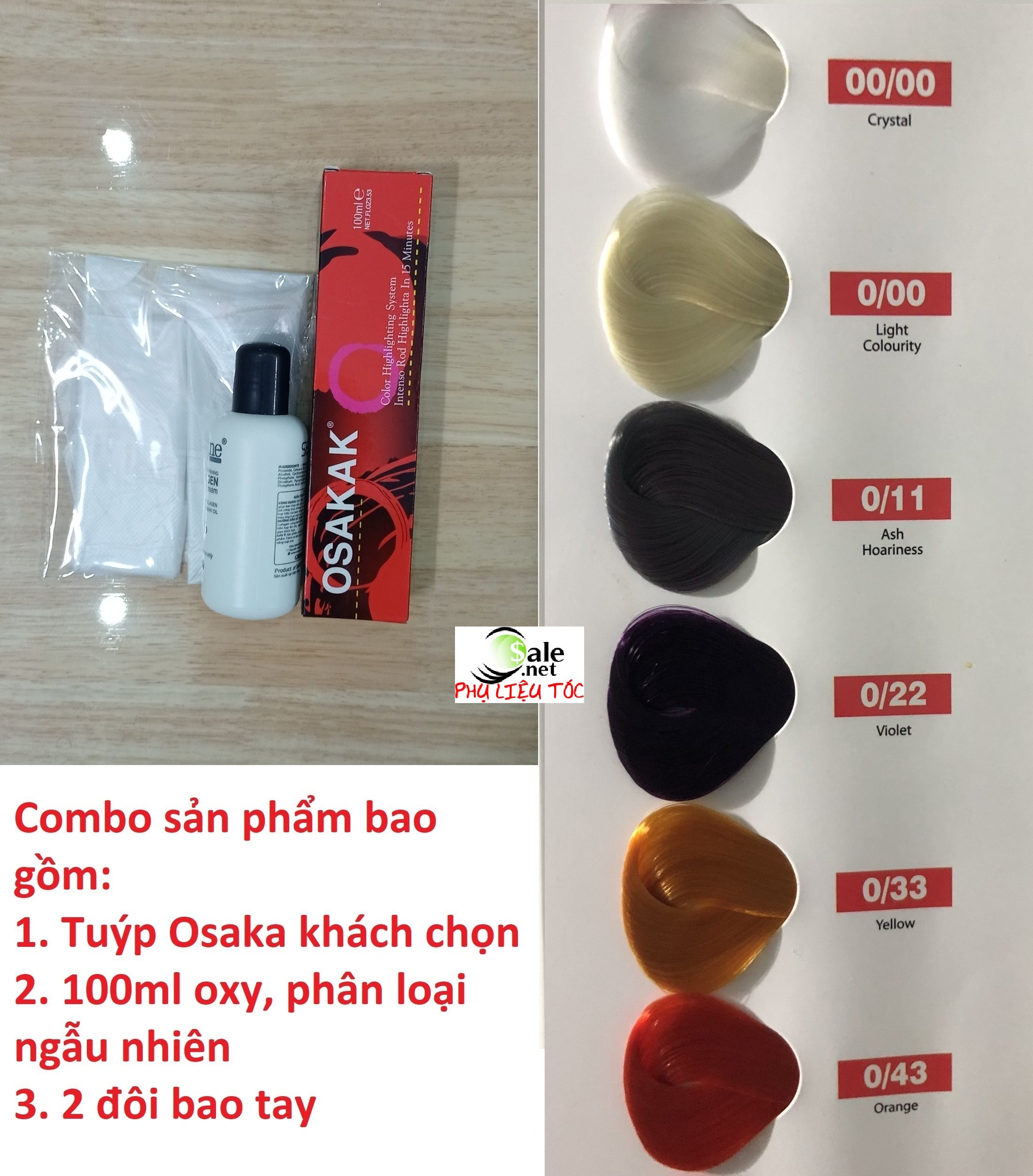[HCM]Màu nhuộm tóc osaka có kèm theo oxy trợ nhuộm và bao tay - bảng màu số 7