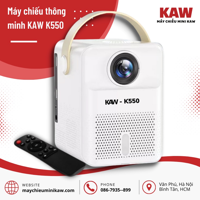 Máy chiếu K550/K650 Full HD phân giải thực 1080P chức năng kết nối máy tính, điện thoại không dây. Phù hợp xem Phim xem bóng đá Tivi cực nét. Bảo hành 12 tháng