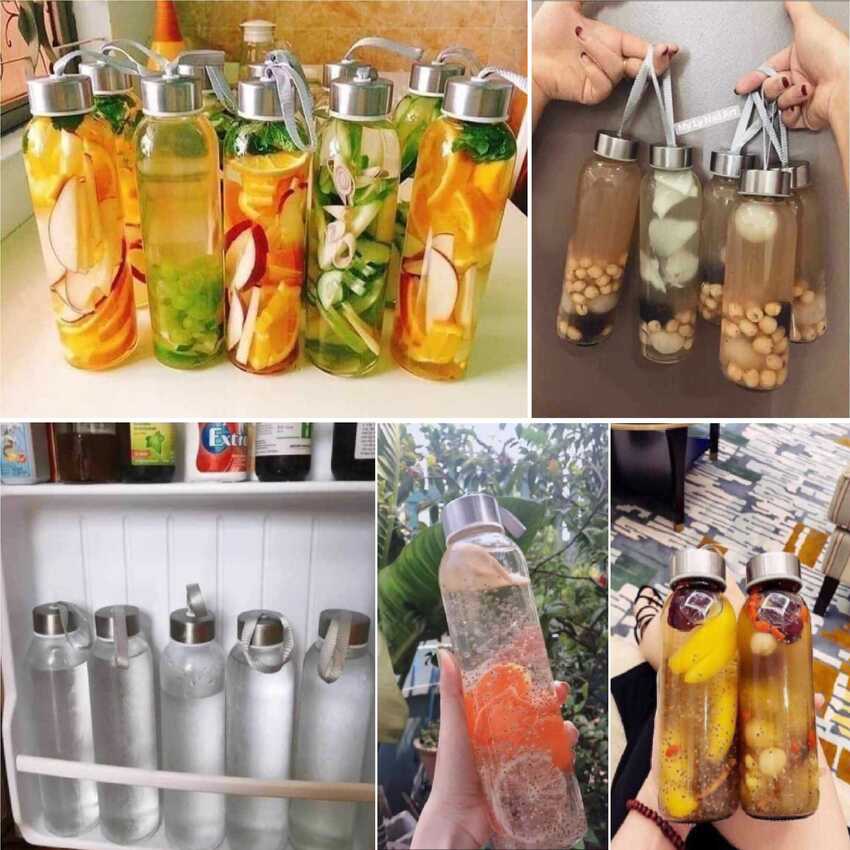 Chai Đựng Nước Thủy Tinh có dây treo 300ML (combo 2 cái) nắp thiếc vặn - Bình Thủy Tinh Đựng Nước ,sữa - Chai Thủy Tinh Đựng Nước ép - Chai Detox