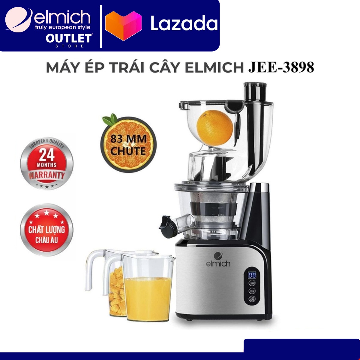 Máy Ép Chậm Elmich JEE-3898 ( Điện áp 220V - Công suất 200W - Màu Bạc)