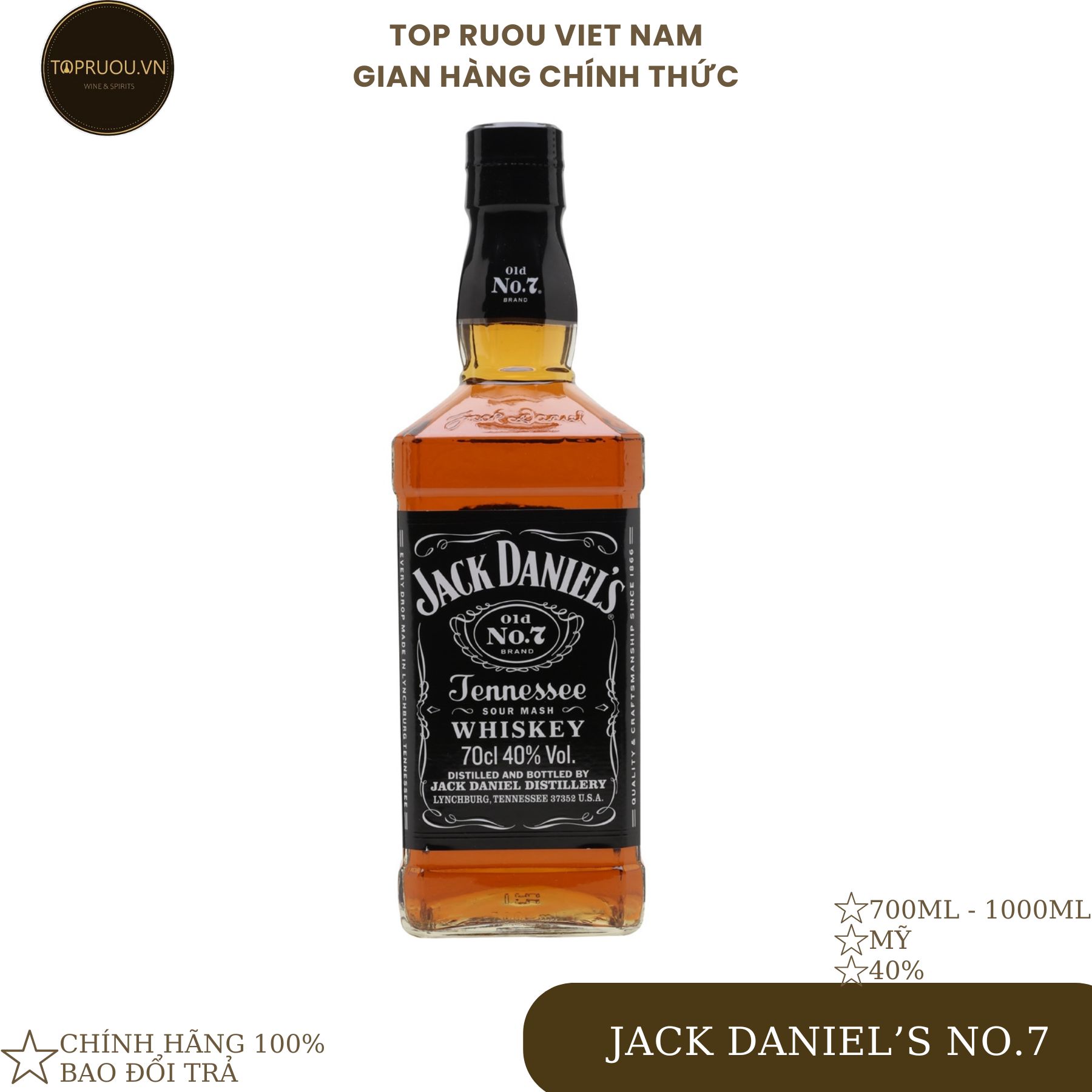 [Top Rượu VN] Rượu Whisky Jack Daniel's No 7 700ml - 1000ml [Chính Hãng]