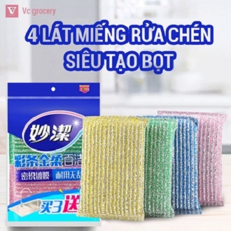 4 miếng rửa chén siêu tạo bọt miếng rửa chén 2 mặt dây thép siêu sạch