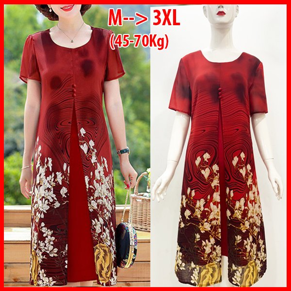 Shoppro-dress suông print trims dress suông middle-aged U50 U60 dress suông streetwear dress suông quarter ms. upscale dress middle-age fashion middle-aged women dress suông round neck print flower applique button 3288 3296 3300 3301 3270
