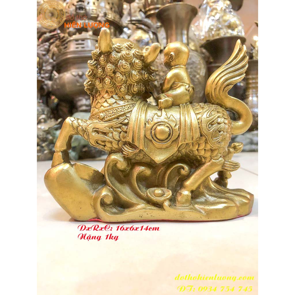Kỳ Lân Cõng Đồng Tử Nam Bằng Đồng Phong Thủy Cầu Con Trai, Ngang 16cm, Cao 14cm