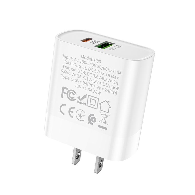 Cốc sạc nhanh 20W Hoco C80 QC 3.0 2 cổng usb và type c