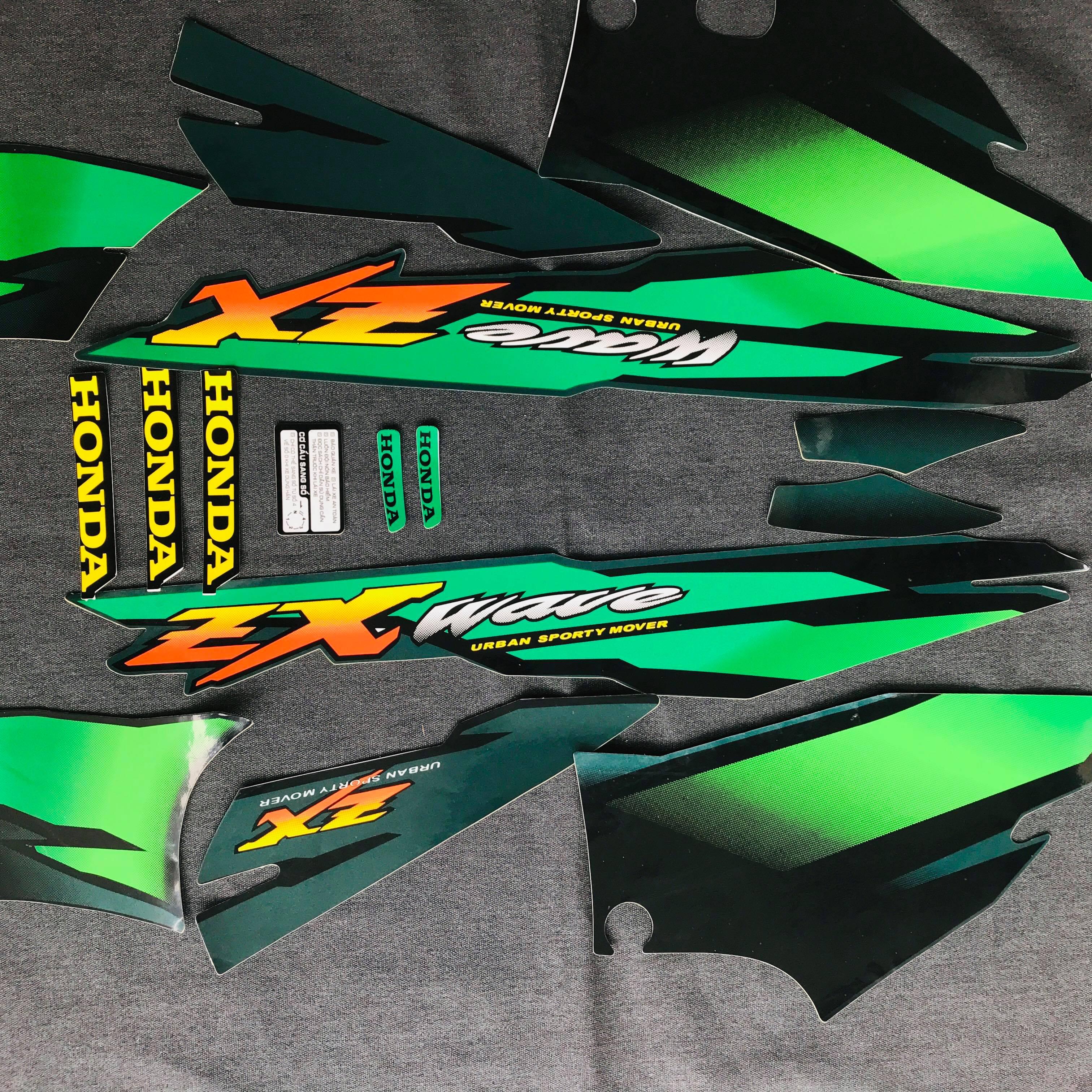 [NEW] Bộ tem  cho xe WAVE ZX ZIN 3 LỚP (MÀU XANH LÁ)