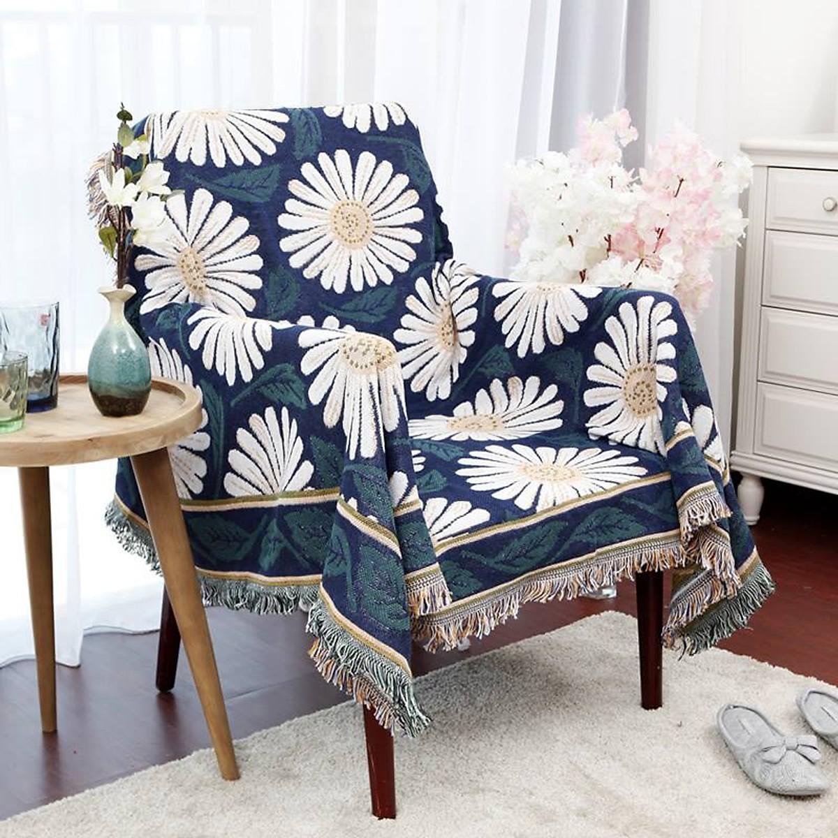 Khăn phủ sofa trang trí hoa cúc vintage sang trọng 90*180cm