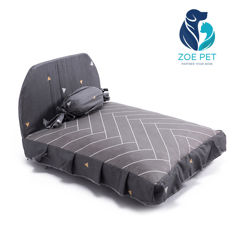 Giường nệm êm ái cho chó, mèo tặng kèm gối ôm, giường vải cotton thoáng mát thoải mãi dễ chịu