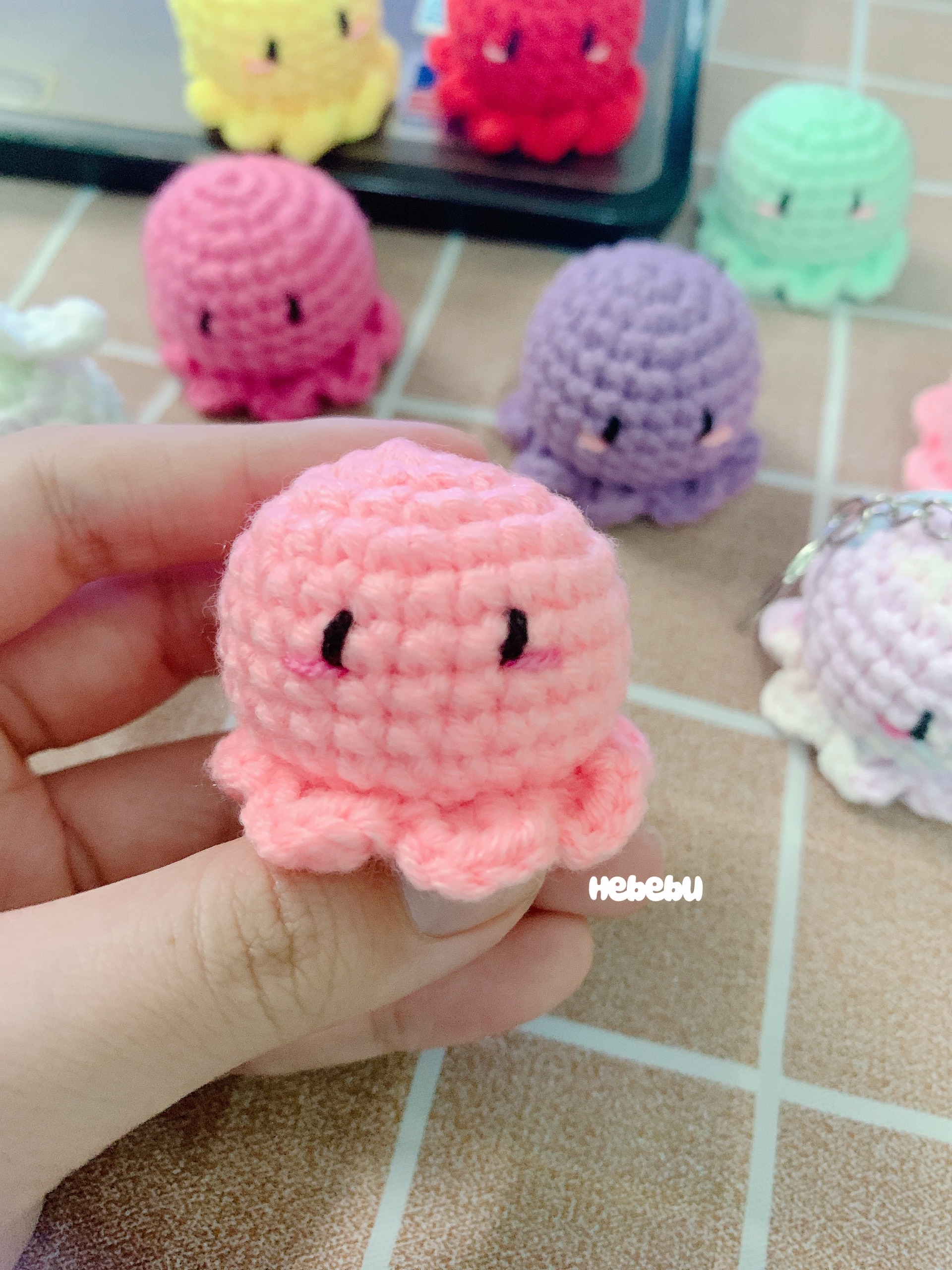 Móc khóa bạch tuộc bằng len handmade Cute Hebebu