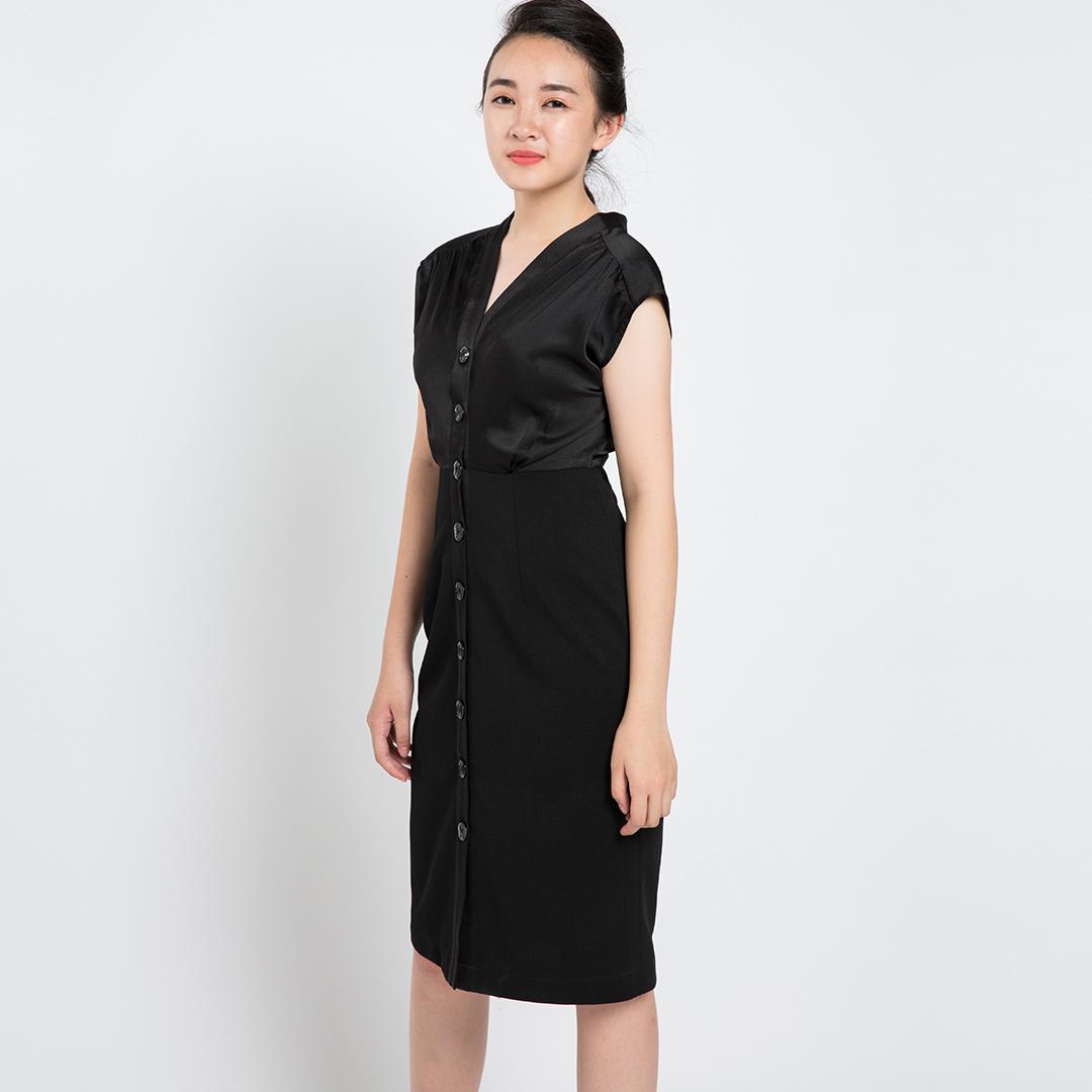 Đầm Ôm Phối Satin Hity DRE084 (Đen Huyền Bí)