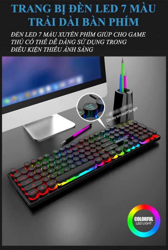 Bàn phím có dây giả cơ chuyên dụng K4 2022 (bốn màu)，Bàn Phím giả cơ chuyên game Có Dây có LED 104 phím dành cho máy tính laptop và PC.