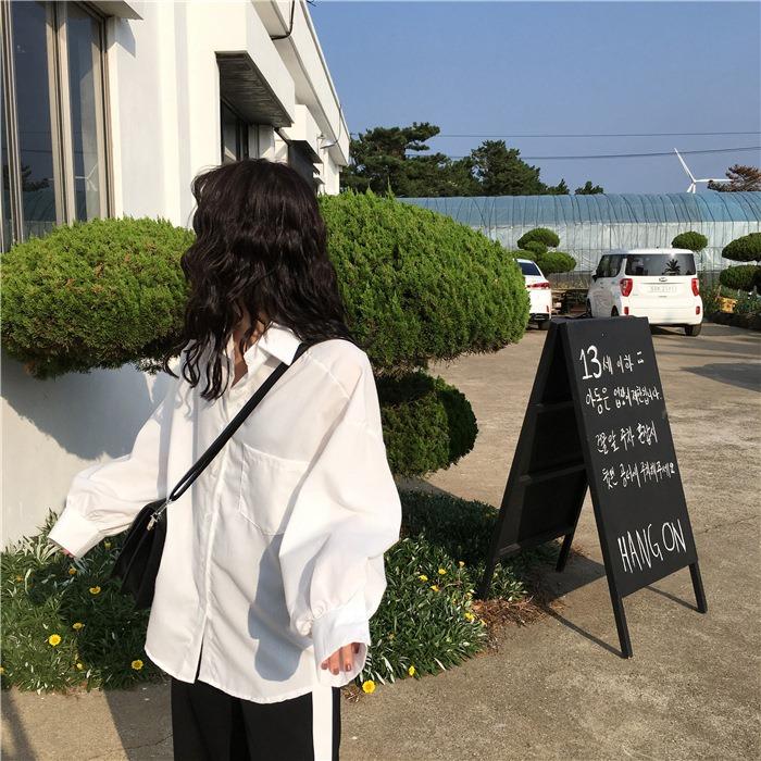 Áo sơ mi trắng trơn dài tay 1 túi oversize form rộng basic dễ phối đồ