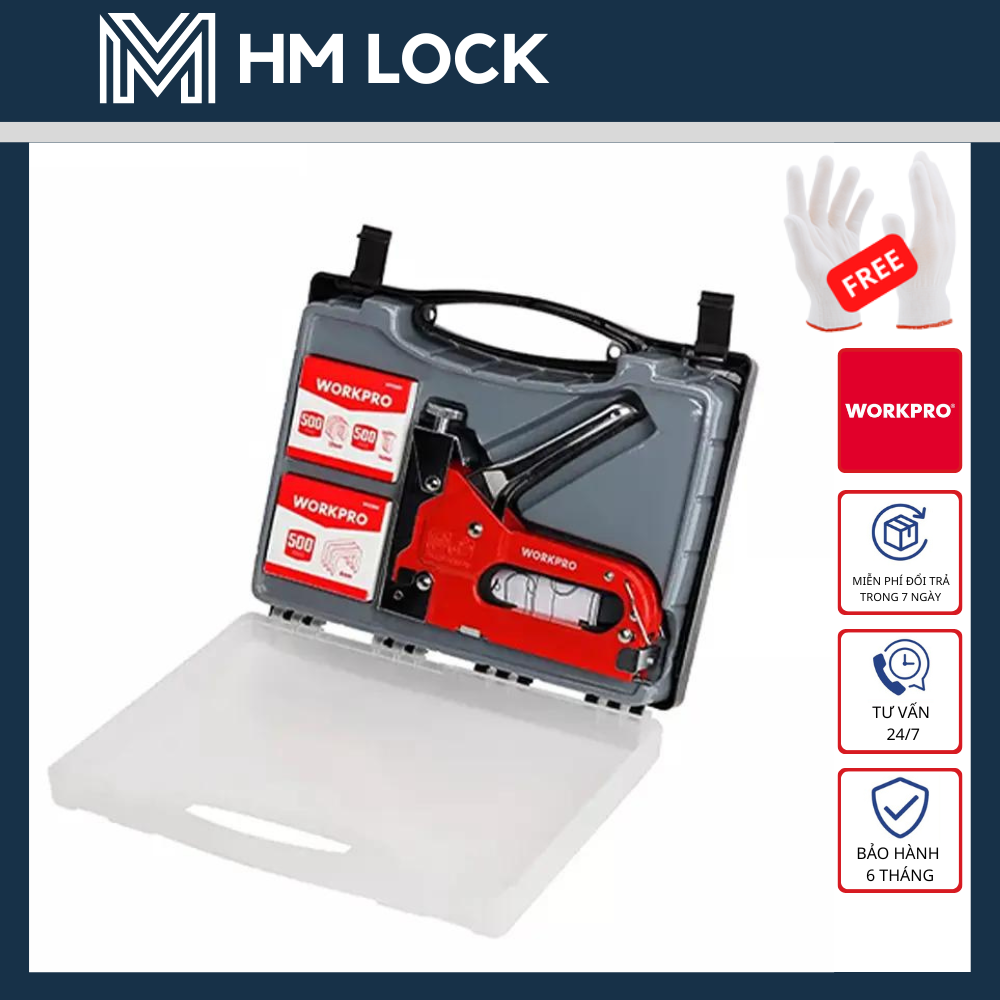 Bộ kìm bấm ghim gỗ 3 trong 1 bấm được 3 loại ghim u, t, thường workpro - hàng chính hãng