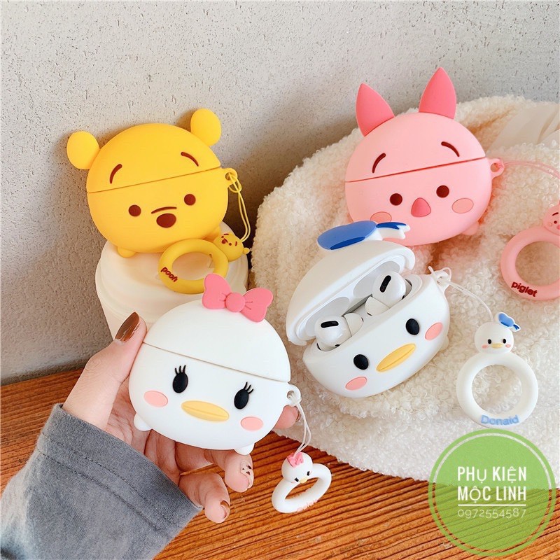 ☘️Tặng kèm móc treo☘️Case Airpod 1 2- Vỏ bao bọc Heo piglet và Vịt Nơ hồng Cover đựng tai nghe không dây Airpods