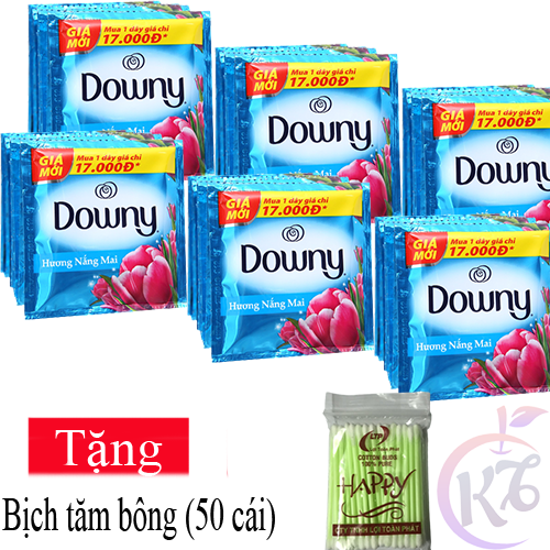 Combo 6 dây nước xả vải Downy hương Nắng Mai gói 20ml - dây 10 gói Tặng 1 bịch tăm bông - nước xả quần áo đậm đặc mềm vải thơm lâu