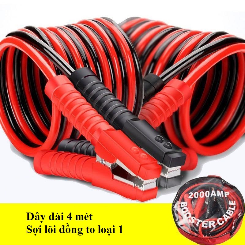 Dây câu bình ắc quy ô tô AutoX giúp kích điện ắc quy cứu hộ lõi đồng siêu to chịu tải đến 2000A Bộ 2 Dây Câu Kích Bình Ắc-Quy 2000AMP Chiều Dài 4m Cứu Hộ Ô Tô Xe Hơi Khẩn Cấp