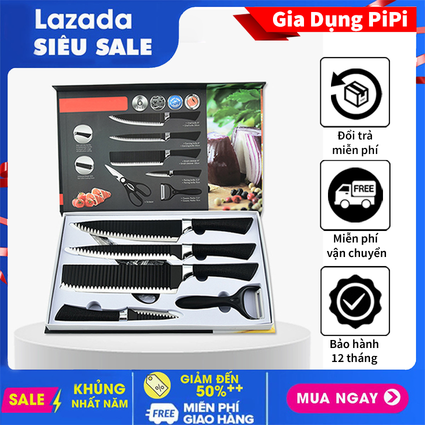 BÁO GIÁ Bộ Dao Làm Bếp Nhật | Shopee Lazada Sendo Tiki mới nhất 38 Bộ dao làm bếp nhật 6 món hình lượn sóng Sắc Bén, Chống Dính, Chống Gỉ Sét, Bền Bỉ đủ bộ Dao thái thịt cá, Dao đa năng, Dao gọt hoa quả, Kéo đa năng, Gọt rau củ tiện dụng