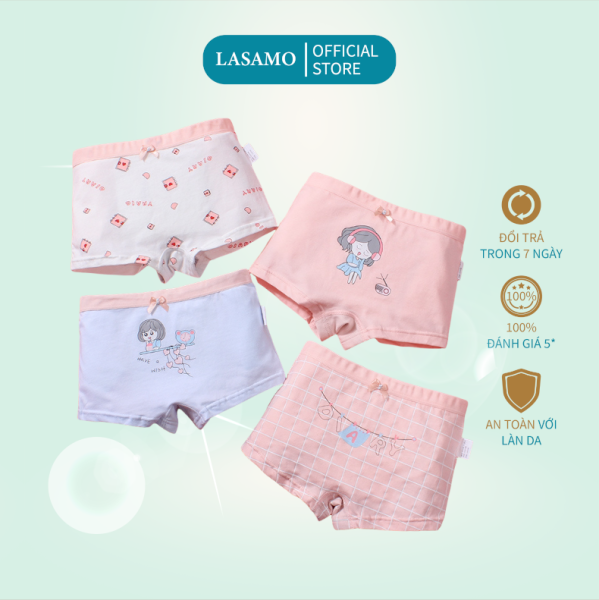 Combo 4 chiếc quần chip bé gái, quần lót cho bé gái cotton cao cấp họa tiết Cô gái dễ thương hãng LASAMO mã QLB001