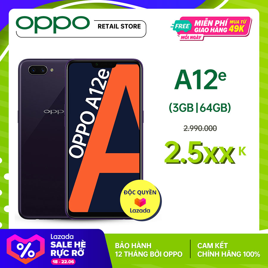  Điện thoại OPPO A12e (3GB/64GB) - Pin trâu hơn 4230Mah Bộ nhớ lớn hơn 64GB|ProductId:449