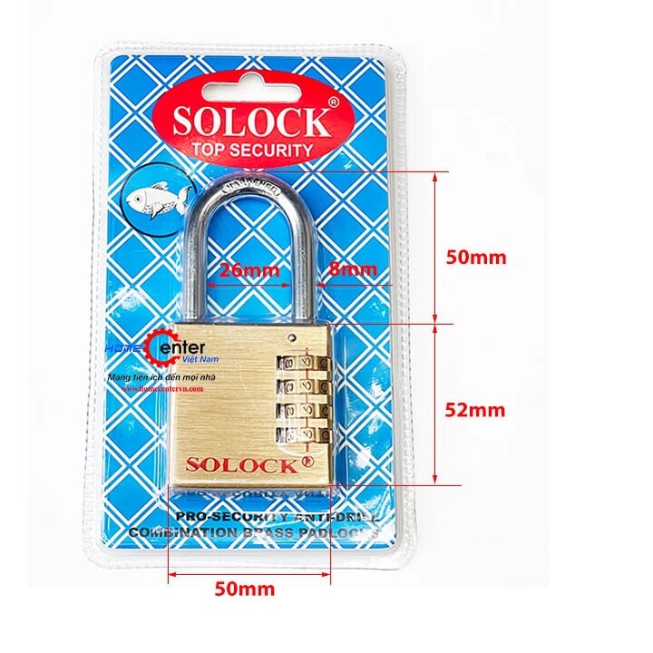 Khóa 4 số thau cài đặt Solock 50mm - SL504