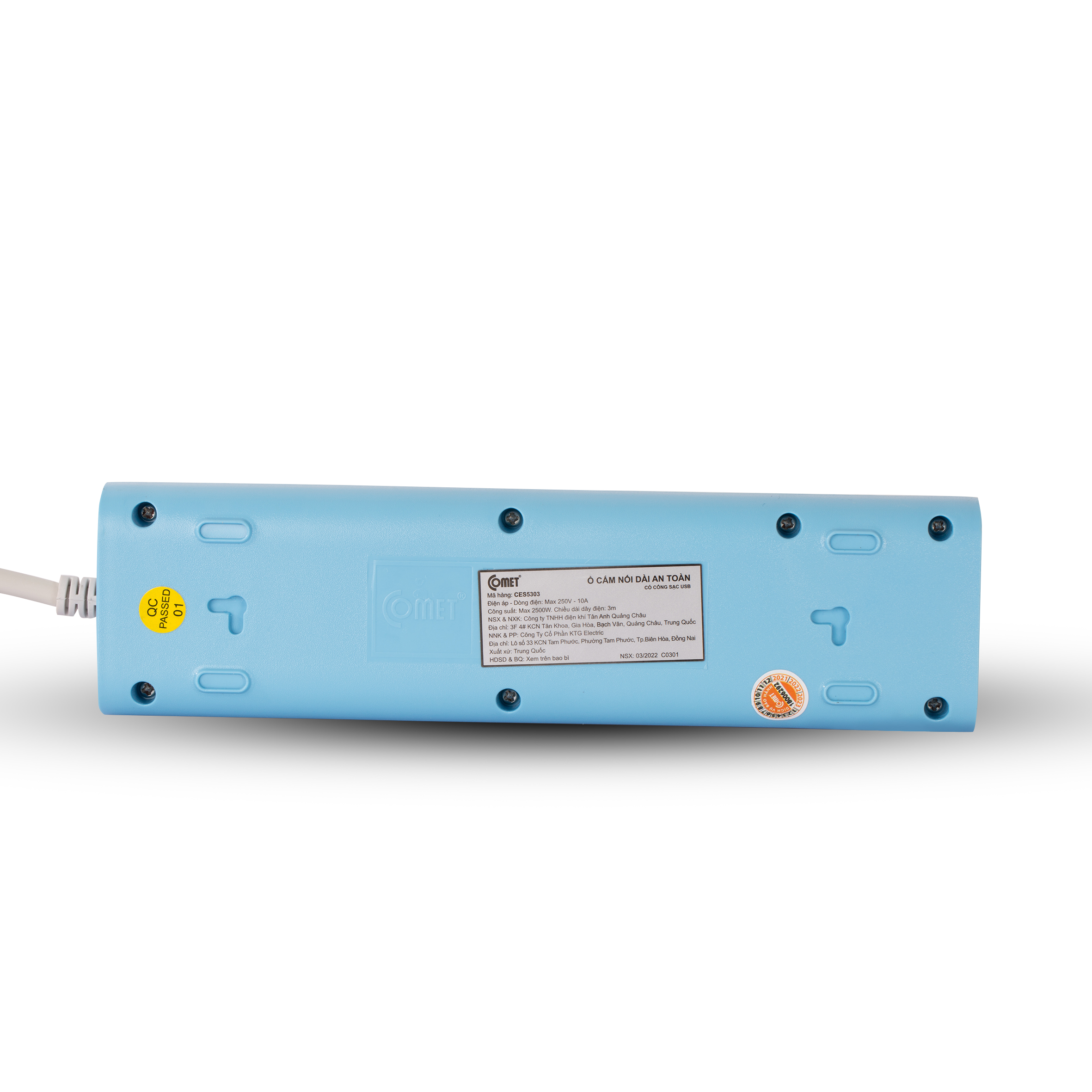 Ổ Cắm Điện Đa Năng Comet CES5303 – 3 Chấu + 2 USB, Dây 3m, An Toàn – Tiện Dụng Mọi Nơi!