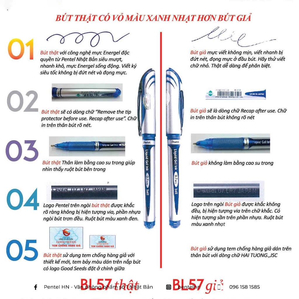 Bút Bi Nước Kí Tên Mực Gel Pentel BL57 Chính Hãng Ngòi 0.7mm Mực Xanh