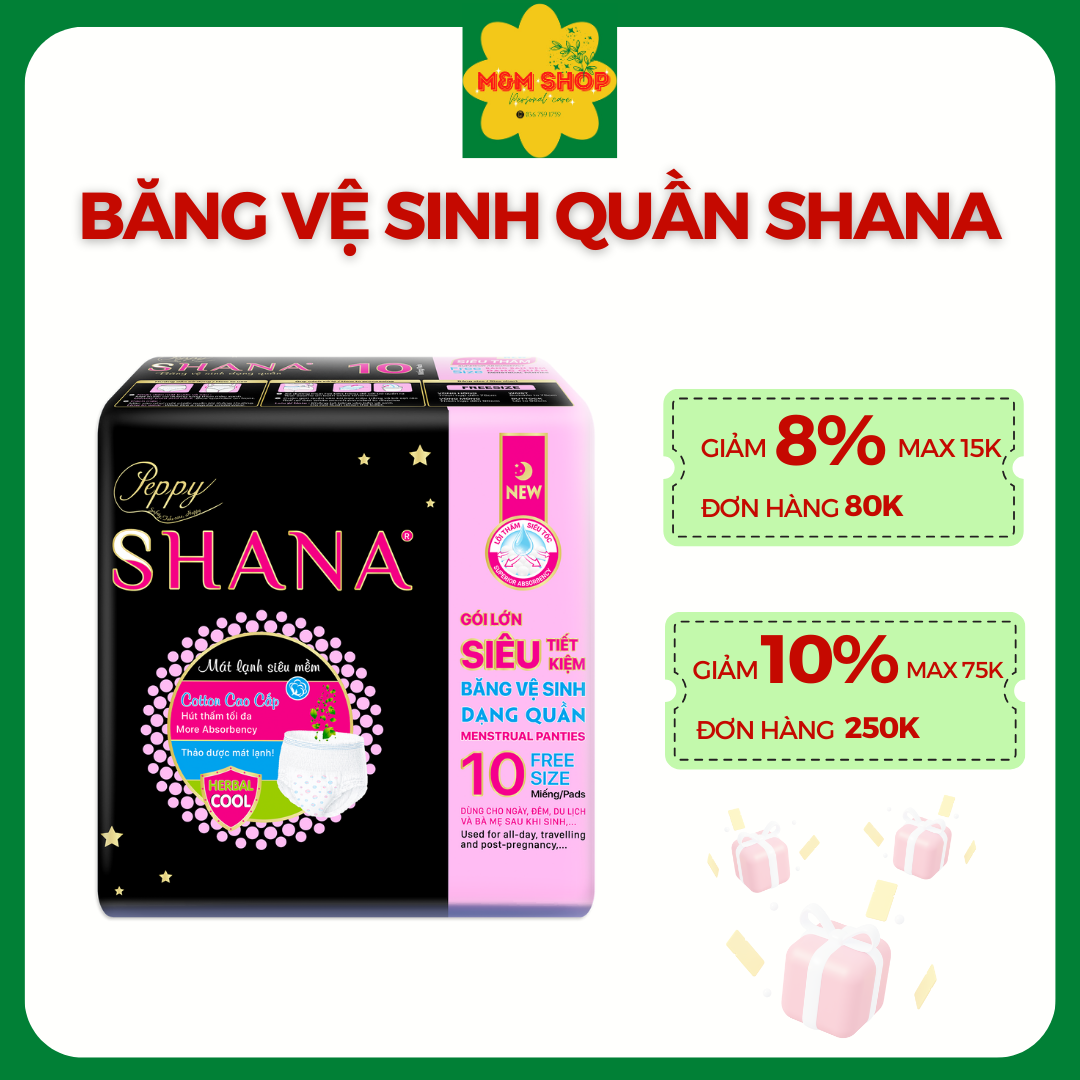 [QUÀ TẶNG] Bộ 20 gói Băng vệ sinh quần Shana ngày đêm, mềm mại, thấm hút tối đa, chống tràn 2 quần/túi