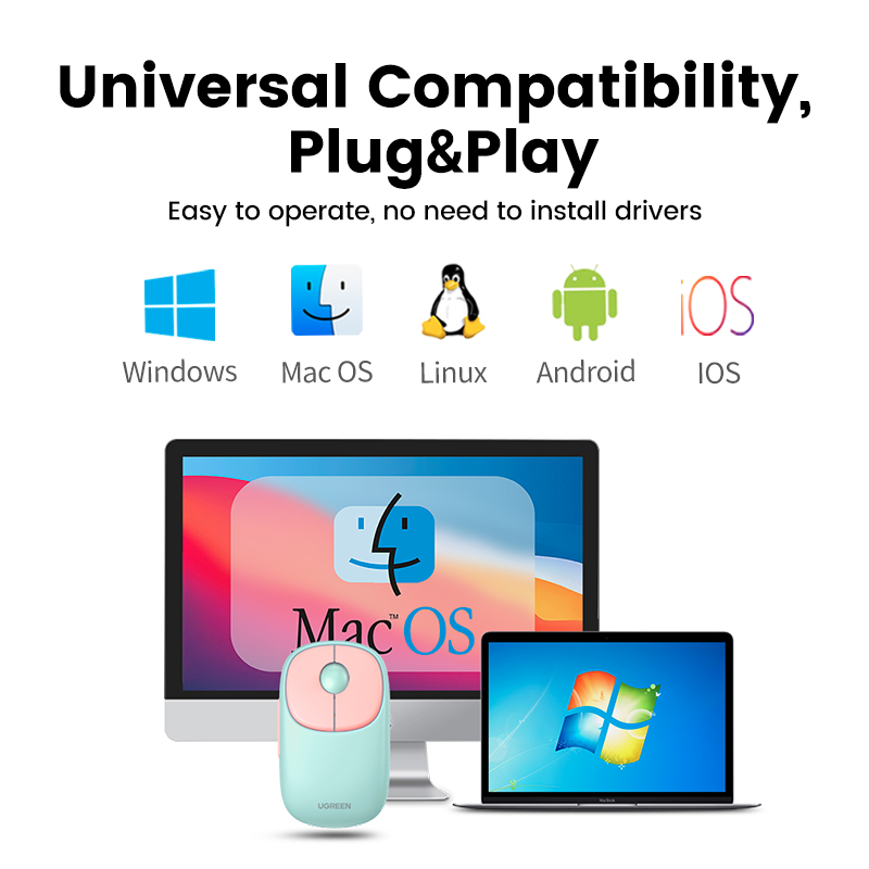 TOP★【BT5.0+2.4G】UGREEN MU102 Wireless Mouse  Silent Computer Mouse with USB Receiver Mouse, 4000 DPI Small Flat Portable Mice for PC, Laptop, Computer, Chromebook, MacBook Model:90538 927