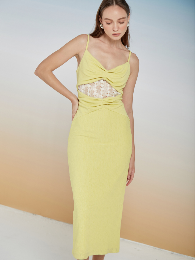 COCO SIN - Đầm 2 Dây Gân Xanh Phối Ren