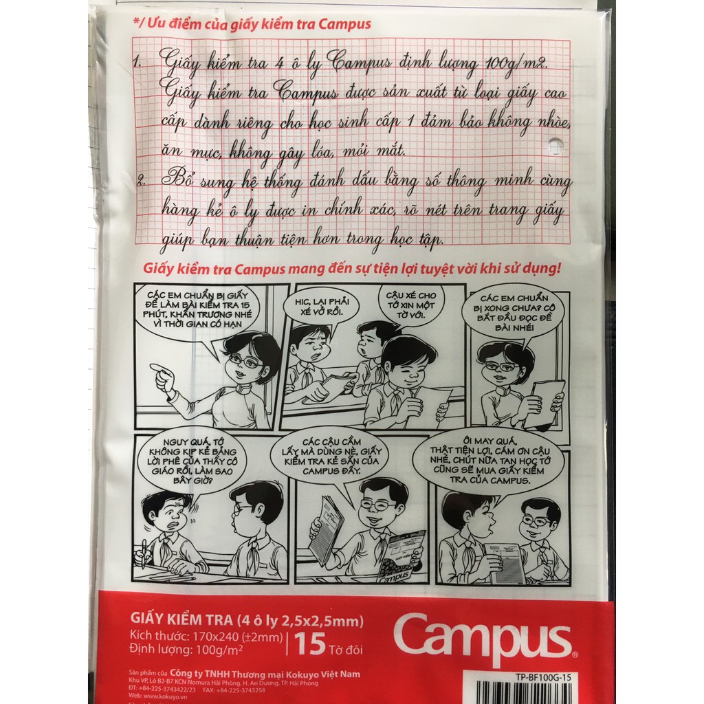 Giấy Kiểm Tra 4 Ôly Campus (1 Túi /15 Tờ Đôi)