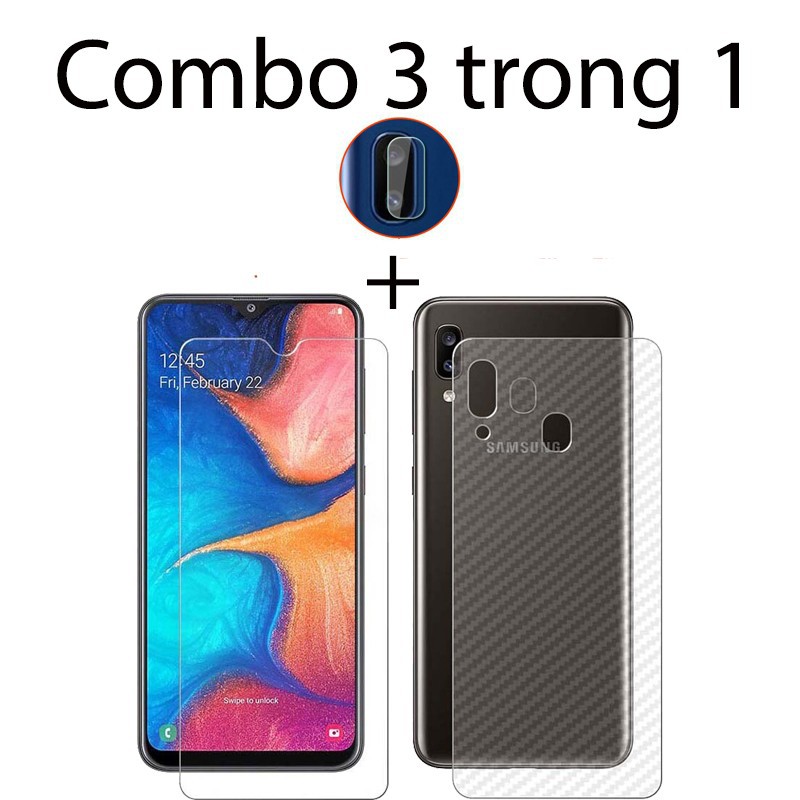 [HCM]Combo cường lực dẻo Samsung A20 2 decal carbon và 2 miếng dán camera