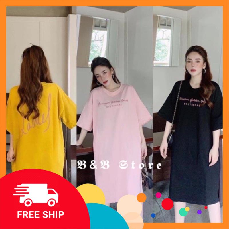 Đầm suông - váy suông cotton form rộng in chữ ema có size đến 75kg