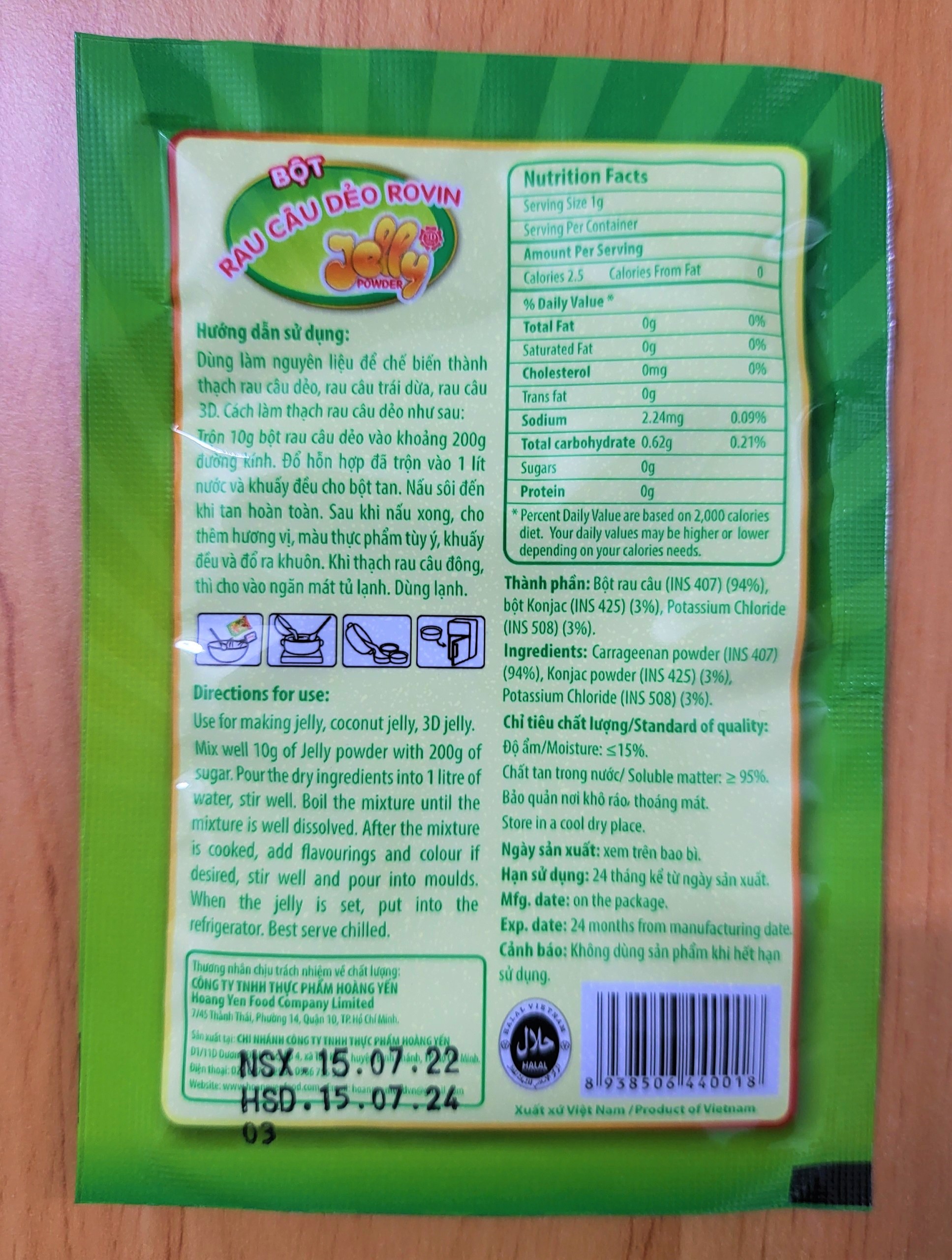 [Gói 10g – DẺO] BỘT RAU CÂU DẺO [VN] ROVIN Jelly Powder (halal)