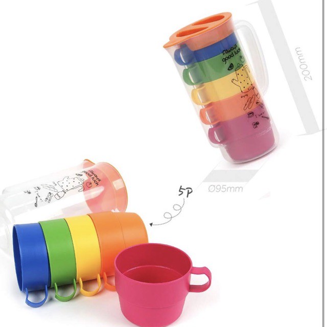 [HCM]Bộ 5 ly chén dĩa có quai và bình nước Rainbow Lock&Lock