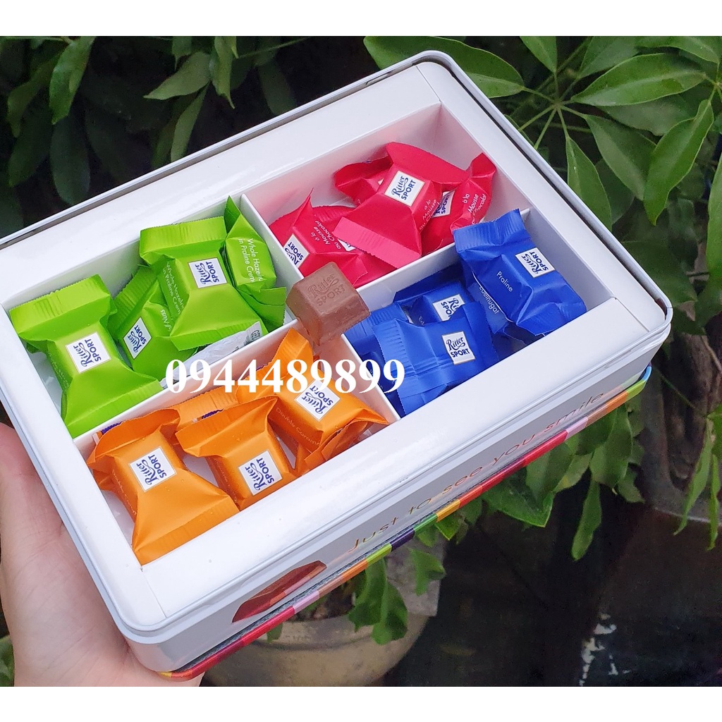 [Tết 2022]Chocolate Ritter Sport Choco Cubes hộp thiếc 192gr