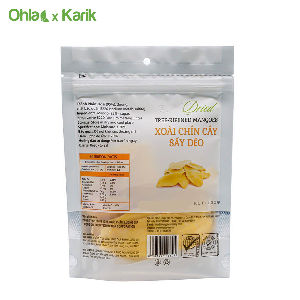 Xoài Chín Cây Sấy Dẻo Ohla 100g - Trái Cây Tươi Giàu Dinh Dưỡng & Vitamin