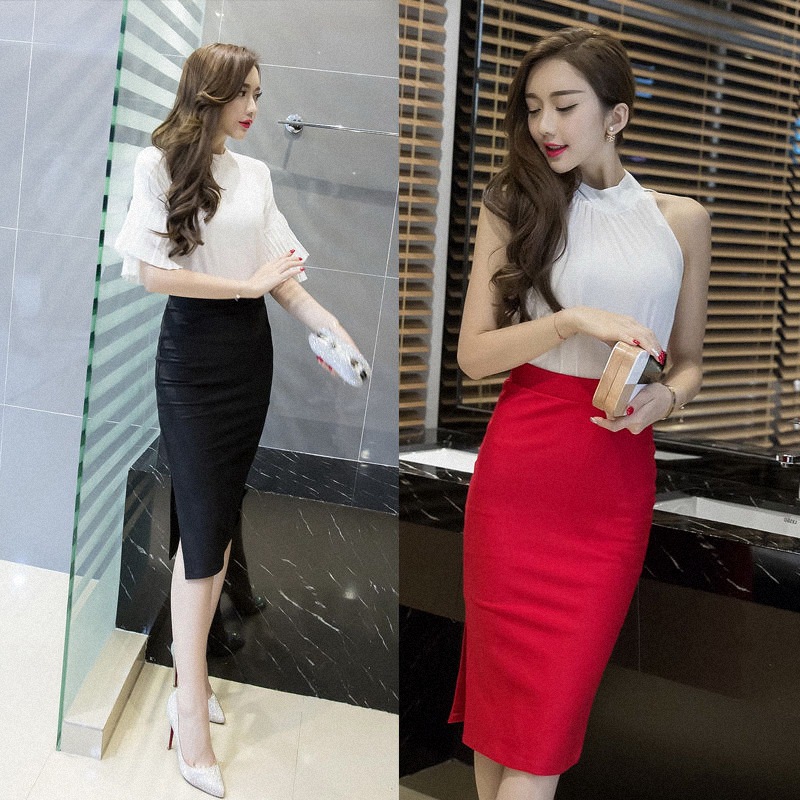 [HCM]Chân váy công sở dài bigsize xẻ tà màu đen dài 63cm [size từ 48-85kg]