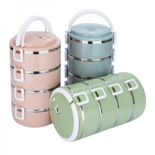 Cặp Lồng giữ nhiệt lúa mạch 4 tầng ruột Inox( giao màu ngẫu nhiên)