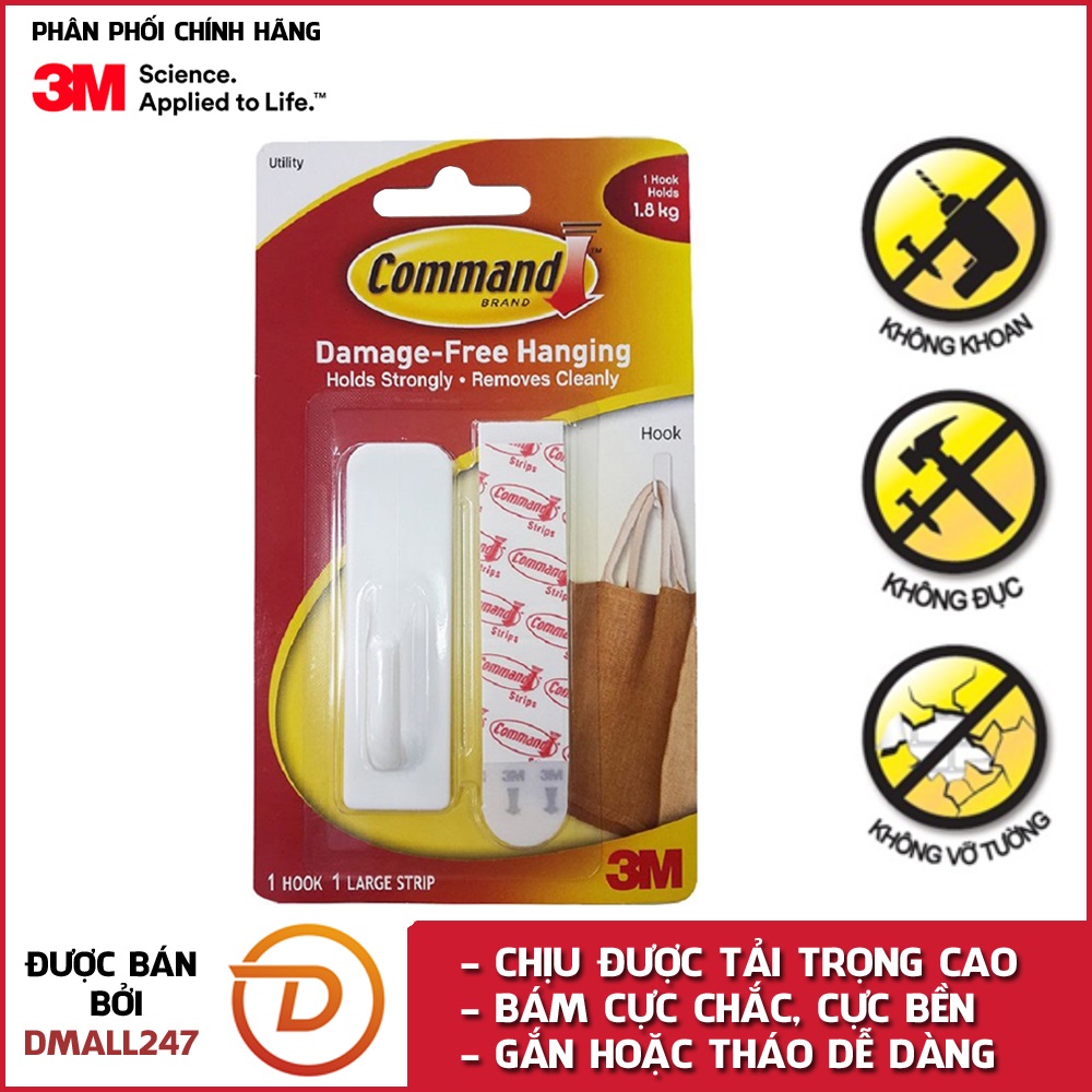 Móc treo tường cường lực siêu dính 1.8kg Command 3M 17503 - Dmall247, móc dán tường, siêu dính, bền bĩ
