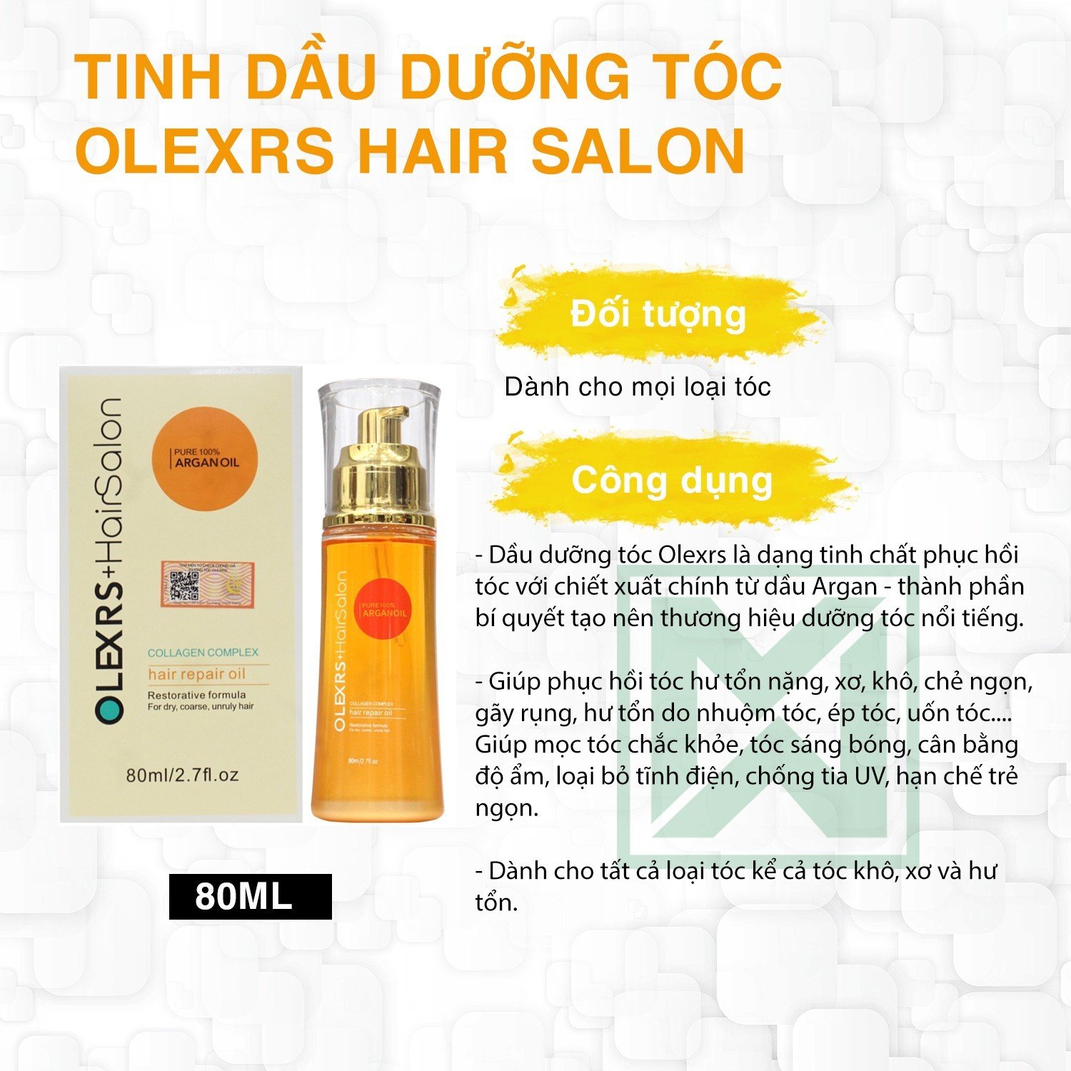 Tinh dầu dưỡng tóc phục hồi ngừa trẻ ngọn Olexrs Hair Salon 80ML
