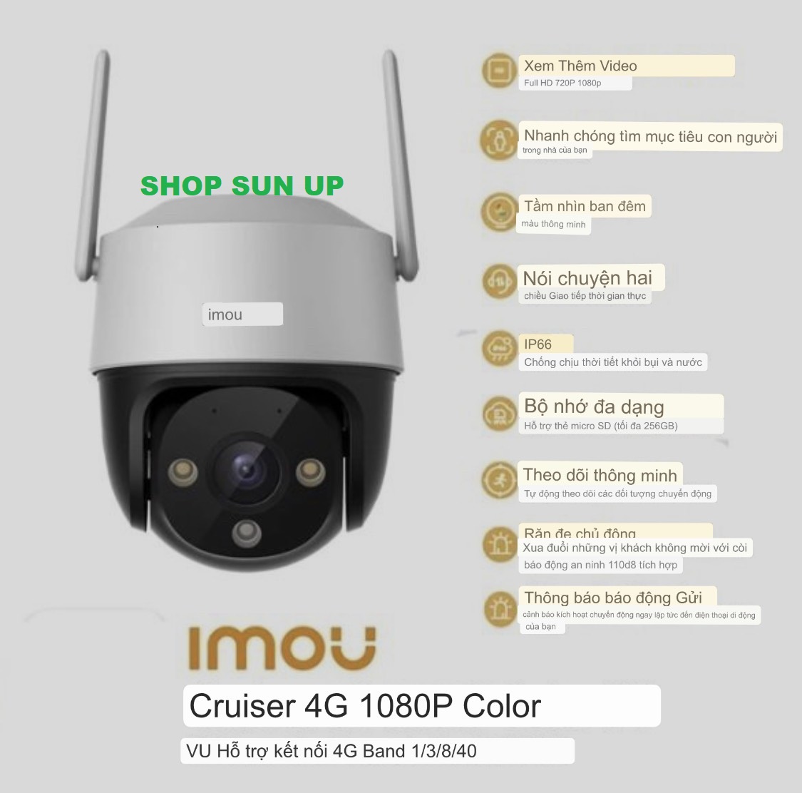 Camera imou S21FTP dùng sim 4G xoay 360 có màu ban đêm đàm thoại 2 chiều lắp ngoài trời xem qua điện thoại laptop