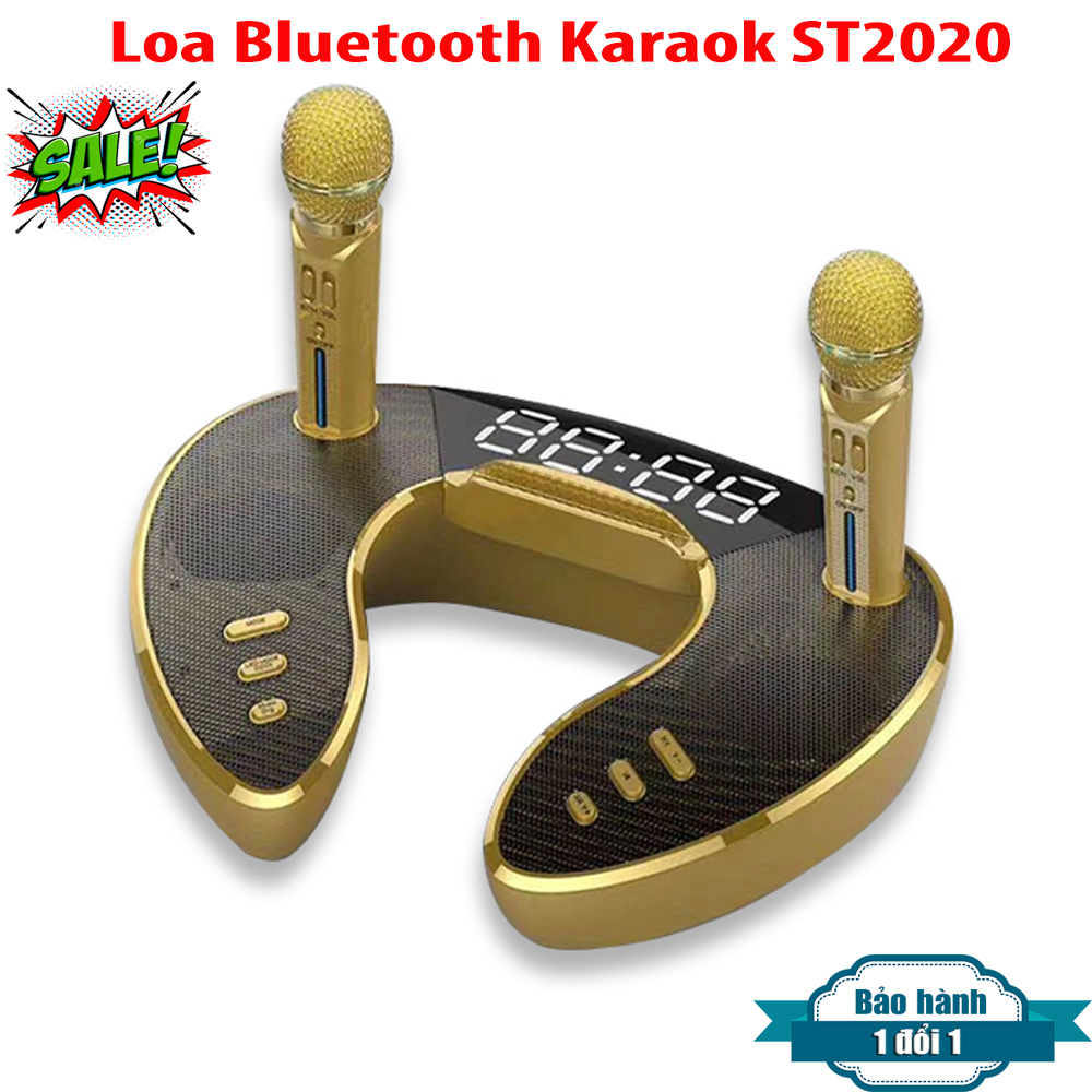 Loa bluetooth di động không dây kèm 2 micro hát karaoke st2020 bass trầm cực chuẩn công suất 30w