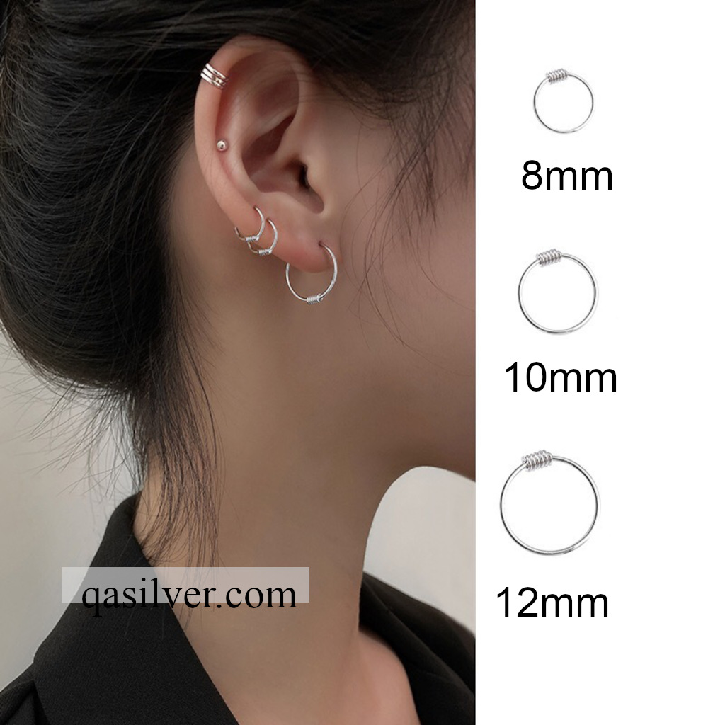 Khuyên tai bạc 925 lò xo bông vòng tròn cuộn nam nữ unisex S925 WIRE QA SILVER Earrings EA200403