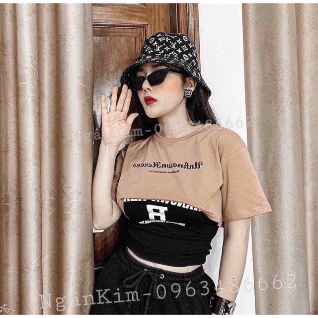 [HCM]Áo thun Croptop + BRA B (Set 2 áo CROPTOP & BRA)