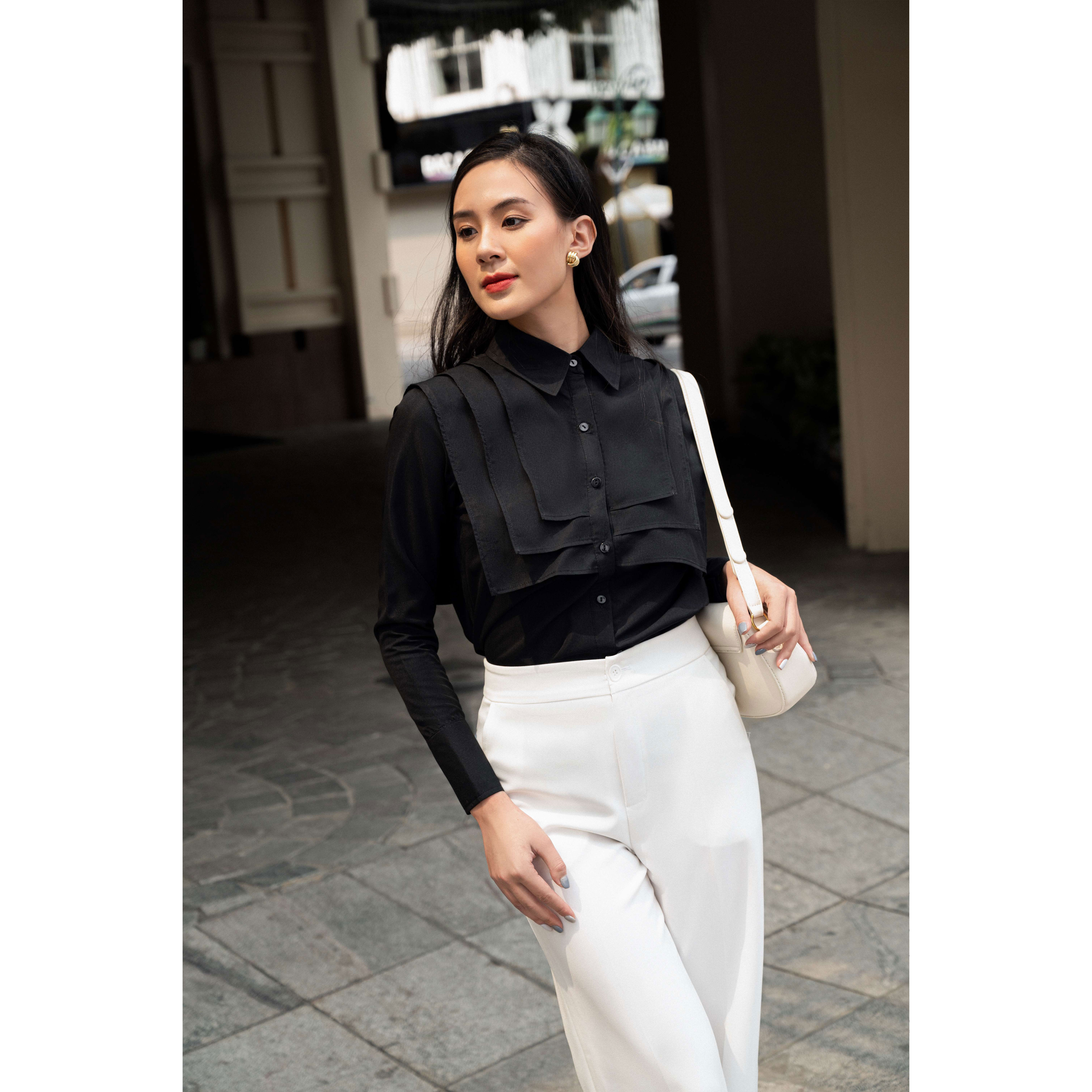 Sơ mi đen cổ phối kiểu 03SHI251 - MAIIMER