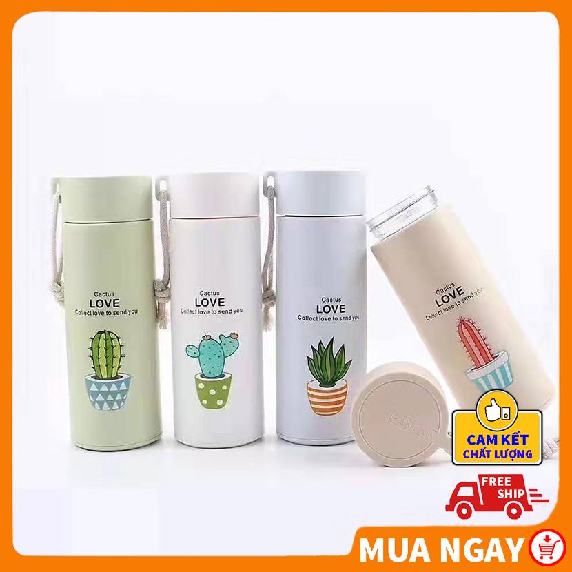 Bình nước thủy tinh vỏ nhựa hình cây xương rồng nhỏ gọn dễ thương 400ml BIBINO68