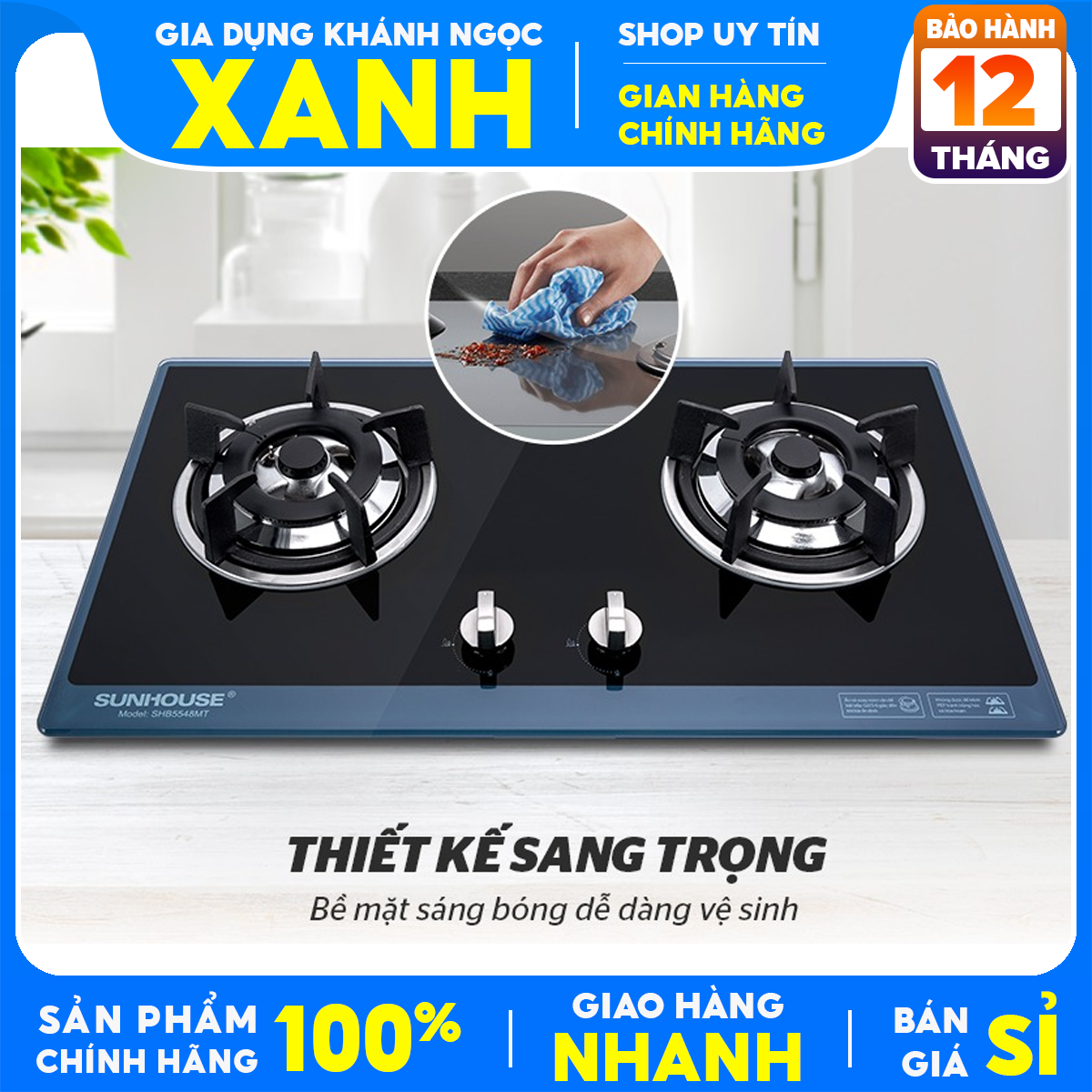 Shb5548mt Sunhouse gas stove 99% display + free gas wire, sensitive IC ignition 12 months warranty