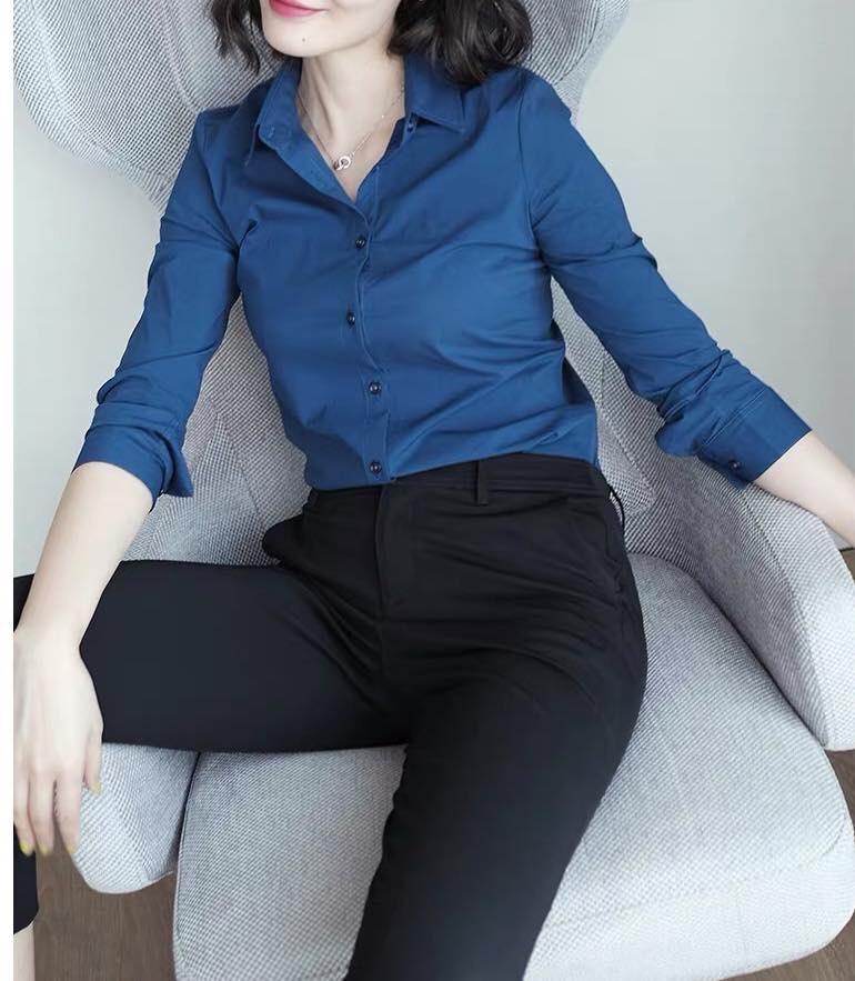 Áo Sơ Mi Nữ Trơn Công Sở Dấu Cúc Thời Trang PONIVA